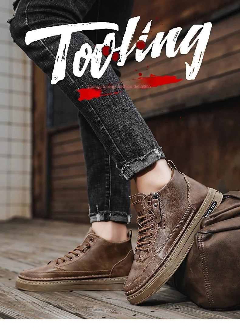 Men's Winter High Top Leather Boots – Fashion Warm Ankle Sneakers for Business & Outdoor