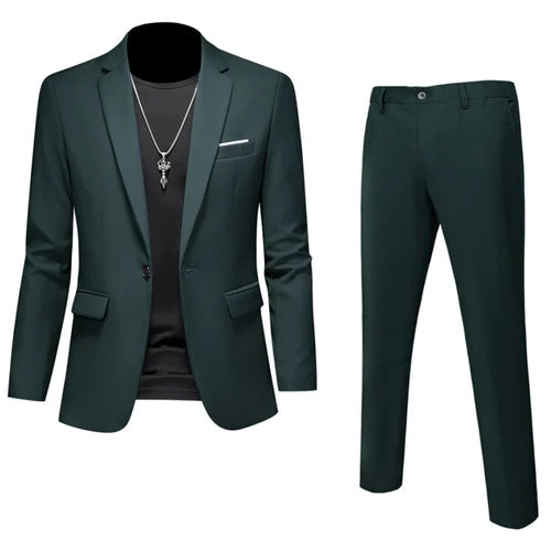 Men's 2-Piece Slim Fit Suit – Blazer & Pants | Business, Wedding, Groom, Social Tuxedo Set | 16 Colours | Size M to 6XL
