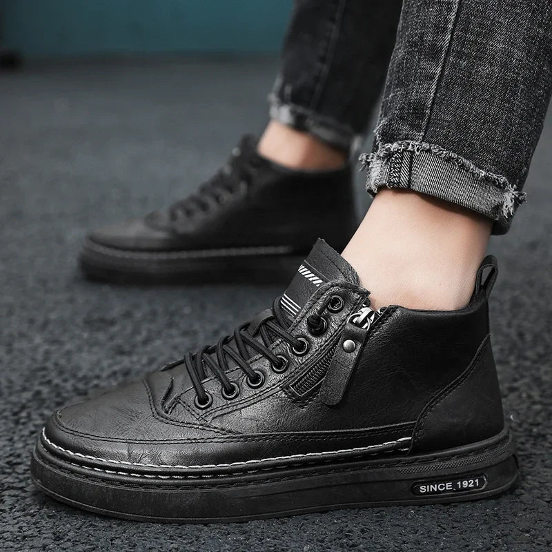 Men's Winter High Top Leather Boots – Fashion Warm Ankle Sneakers for Business & Outdoor