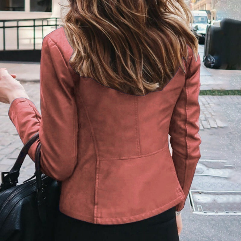 Slim Fit Women’s Faux Leather Moto Biker Jacket | Classic PU Leather Zipper Coat | Spring & Autumn Outerwear