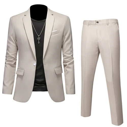 Men's 2-Piece Slim Fit Suit – Blazer & Pants | Business, Wedding, Groom, Social Tuxedo Set | 16 Colours | Size M to 6XL