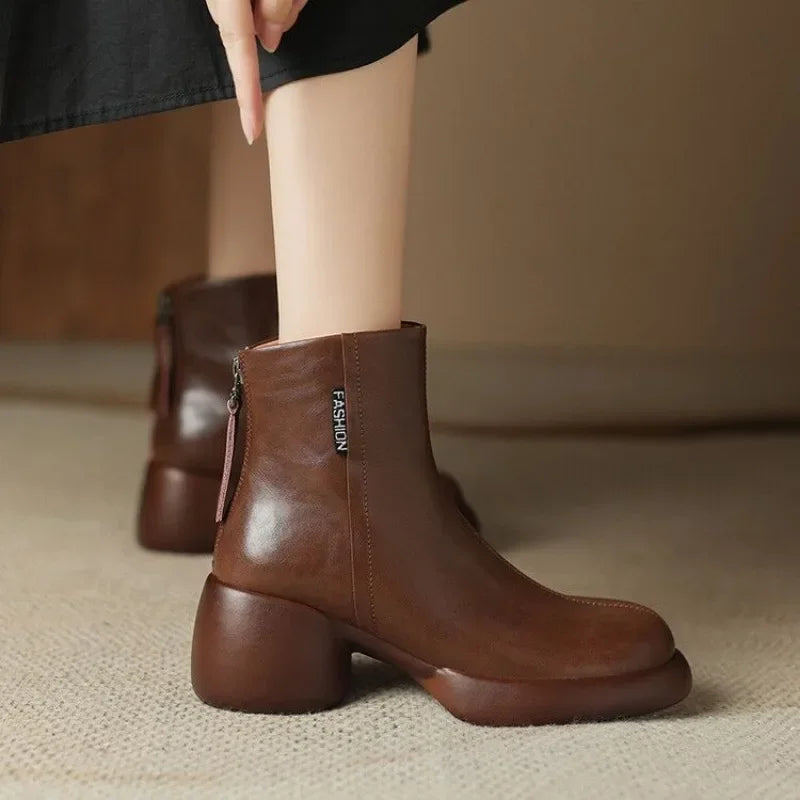 Women’s Round Toe Ankle Boots – Chic 2025 Fashion High Heel Booties