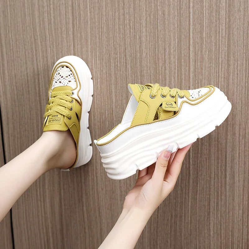 2025 Spring/Summer Women's Baotou Slippers – Thick Sole Muffin Style Small White Half Slippers