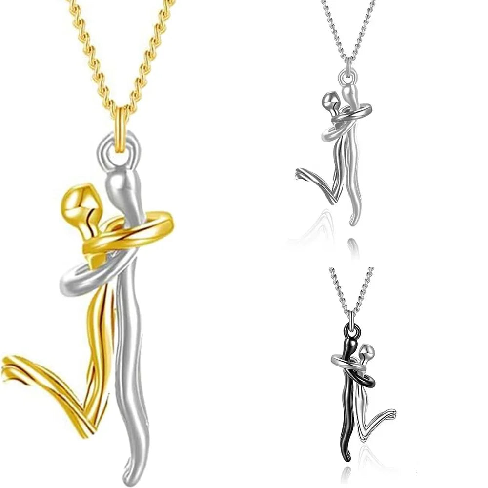 Chic Black Hug Pendant Necklace for Couples – Elegant Love Symbol for Party & Daily Wear - Gift for Valentine’s Day, birthdays, or special occasions