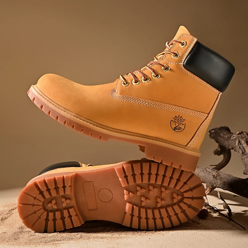 Men’s High Top Leather Boots – Winter Plush Warm Ankle Shoes, Outdoor Non-Slip Lace-Up Sneakers