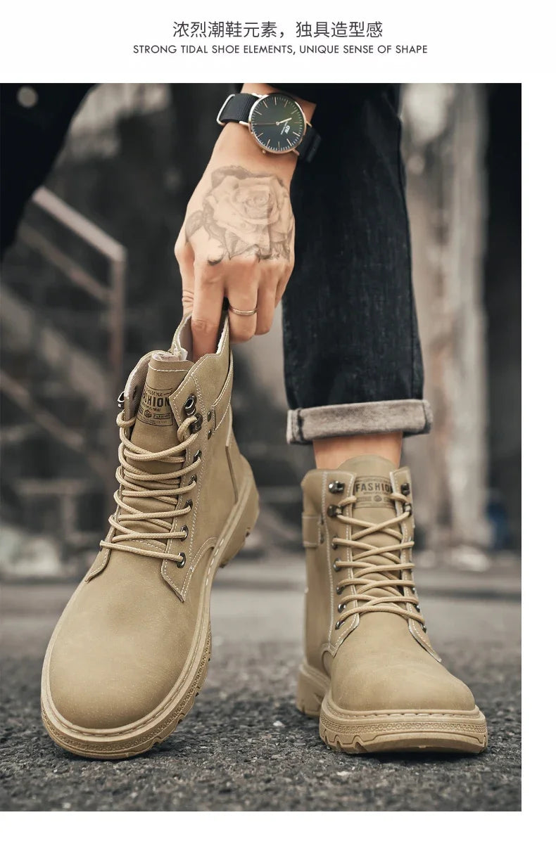 Men's British Casual Soft-Soled Anti-Slip High-Top Boots – Fashionable & Comfortable