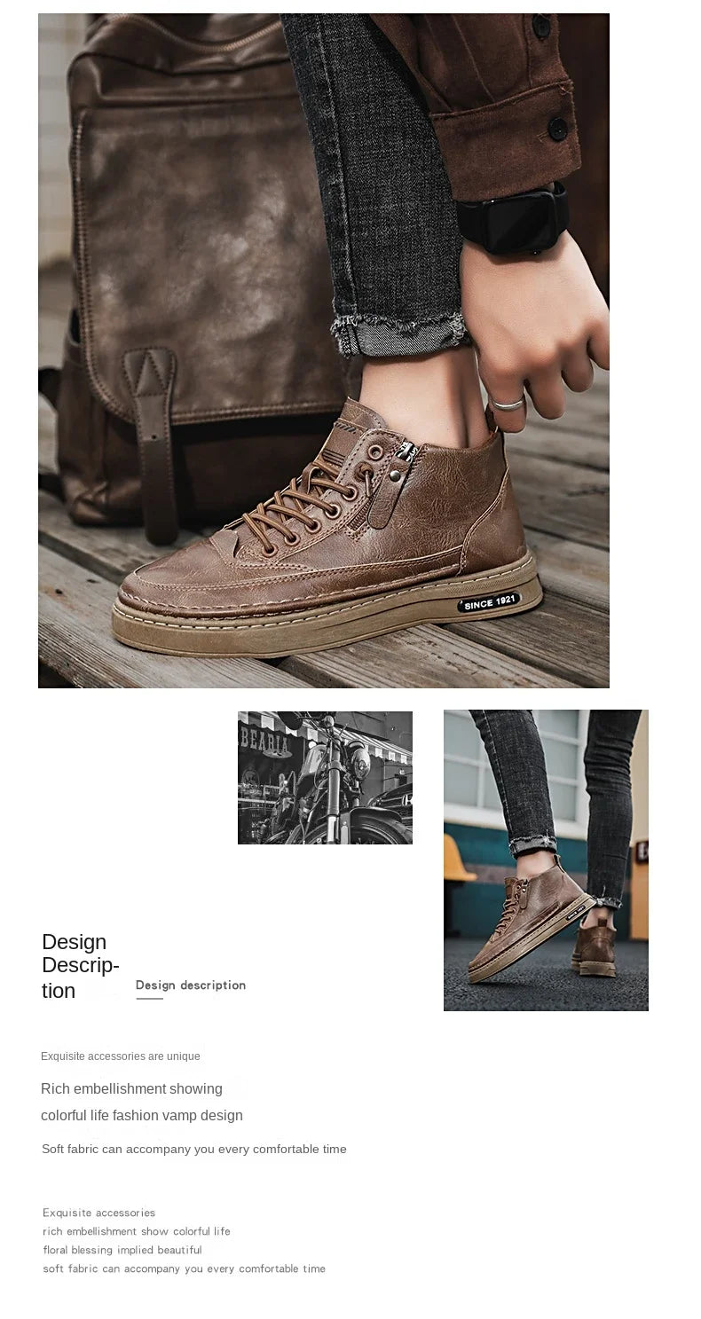 Men's Winter High Top Leather Boots – Fashion Warm Ankle Sneakers for Business & Outdoor