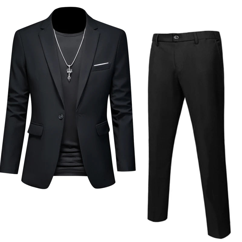 Men's 2-Piece Slim Fit Suit – Blazer & Pants | Business, Wedding, Groom, Social Tuxedo Set | 16 Colours | Size M to 6XL