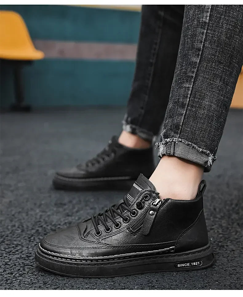 Men's Winter High Top Leather Boots – Fashion Warm Ankle Sneakers for Business & Outdoor