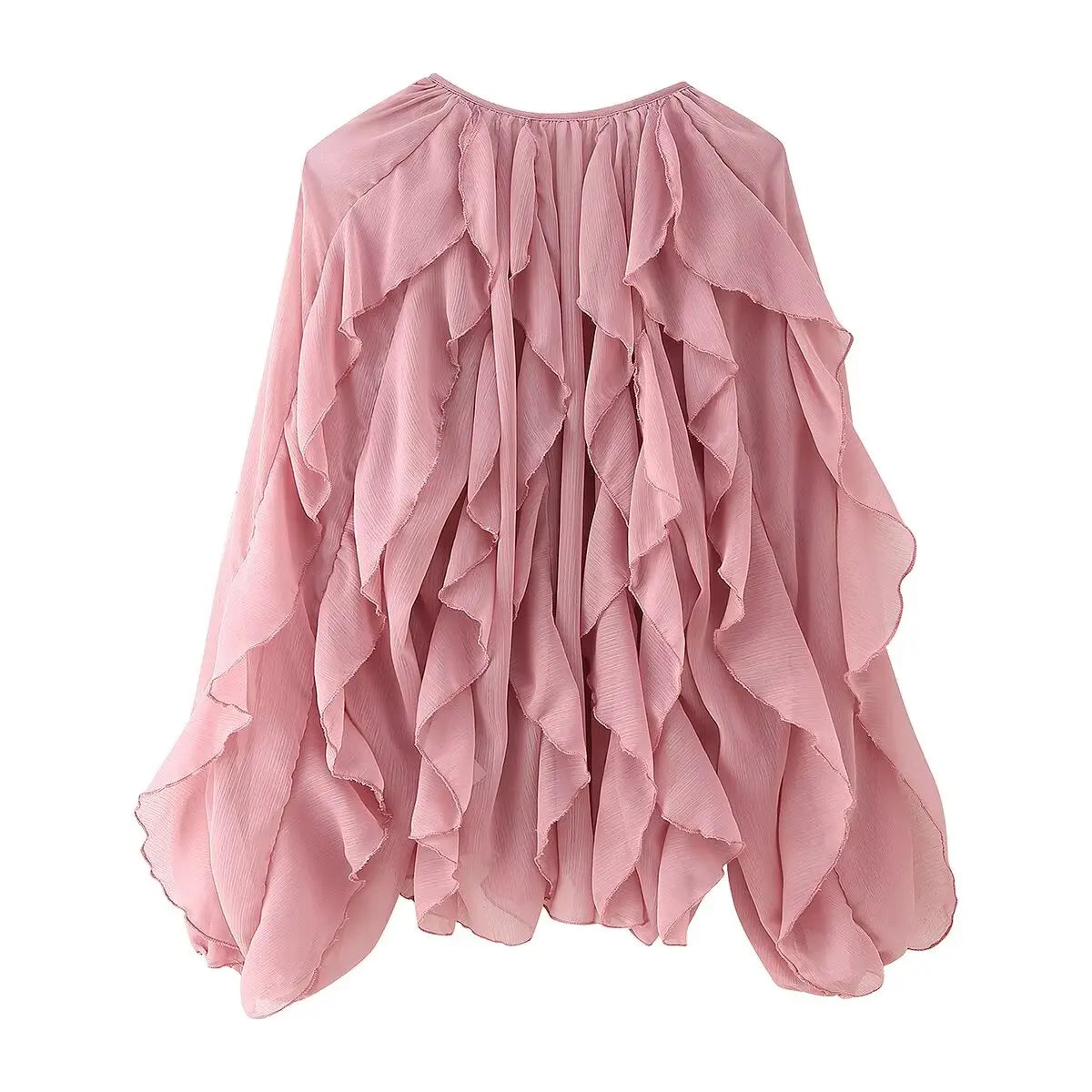 Women’s Translucent Ruffle Blouse | 2025 New Fashion V-Neck Buttoned Tiered Casual Beach Top