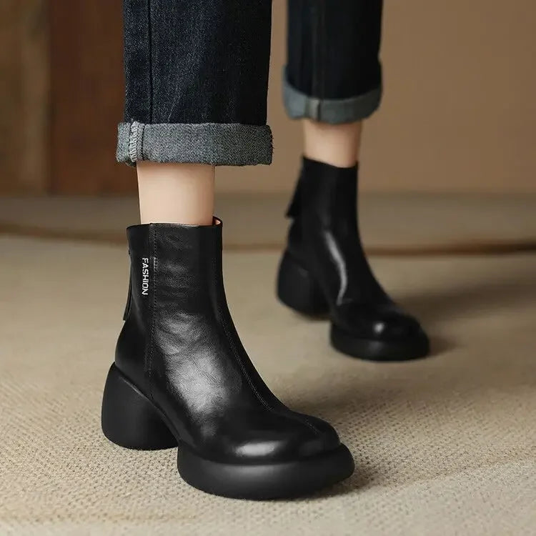 Women’s Round Toe Ankle Boots – Chic 2025 Fashion High Heel Booties