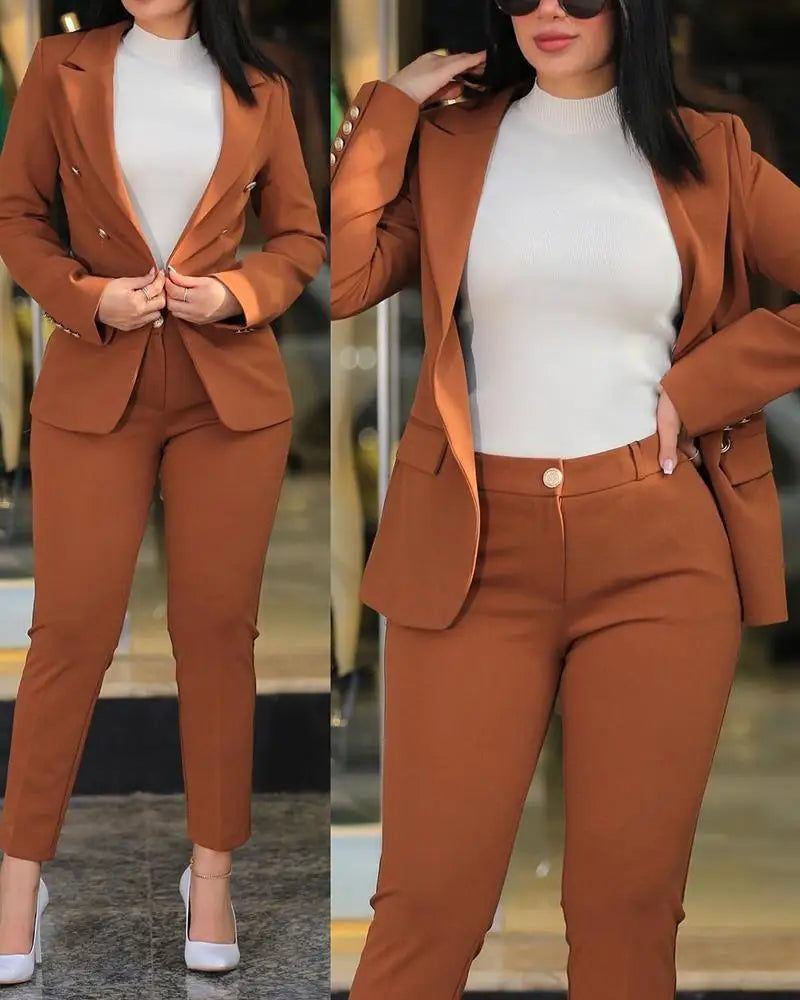 Spring 2025 Women’s Two-Piece Suit – Cardigan Blazer & Slim Fit Pencil Pants