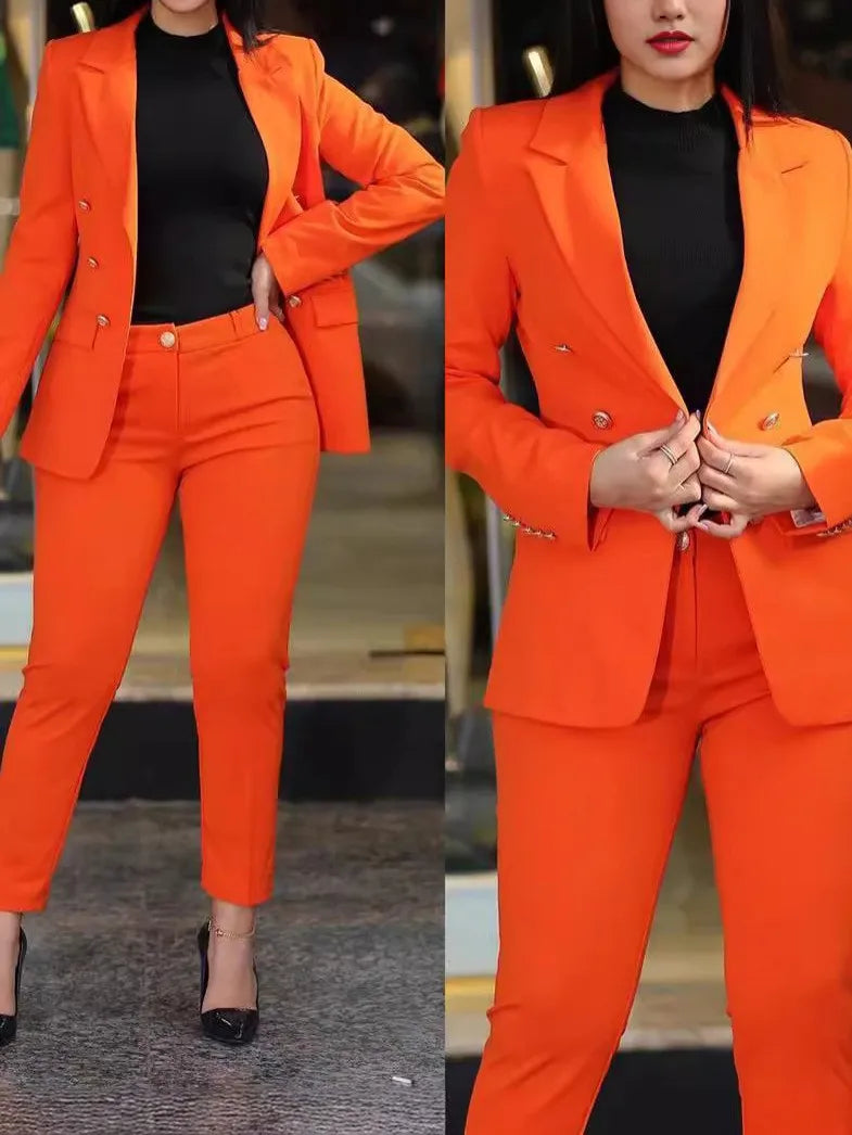 Spring 2025 Women’s Two-Piece Suit – Cardigan Blazer & Slim Fit Pencil Pants