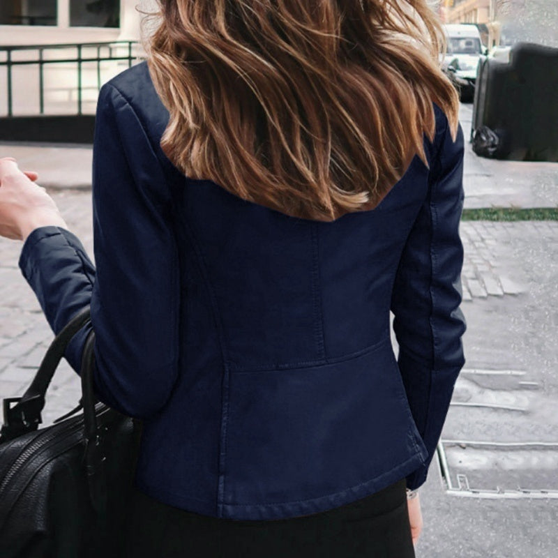 Slim Fit Women’s Faux Leather Moto Biker Jacket | Classic PU Leather Zipper Coat | Spring & Autumn Outerwear