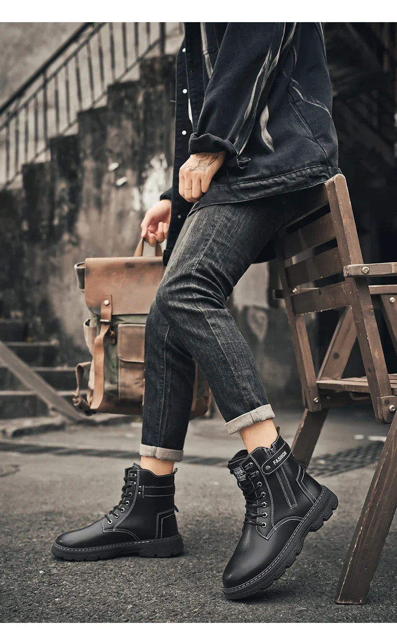 Men's British Casual Soft-Soled Anti-Slip High-Top Boots – Fashionable & Comfortable