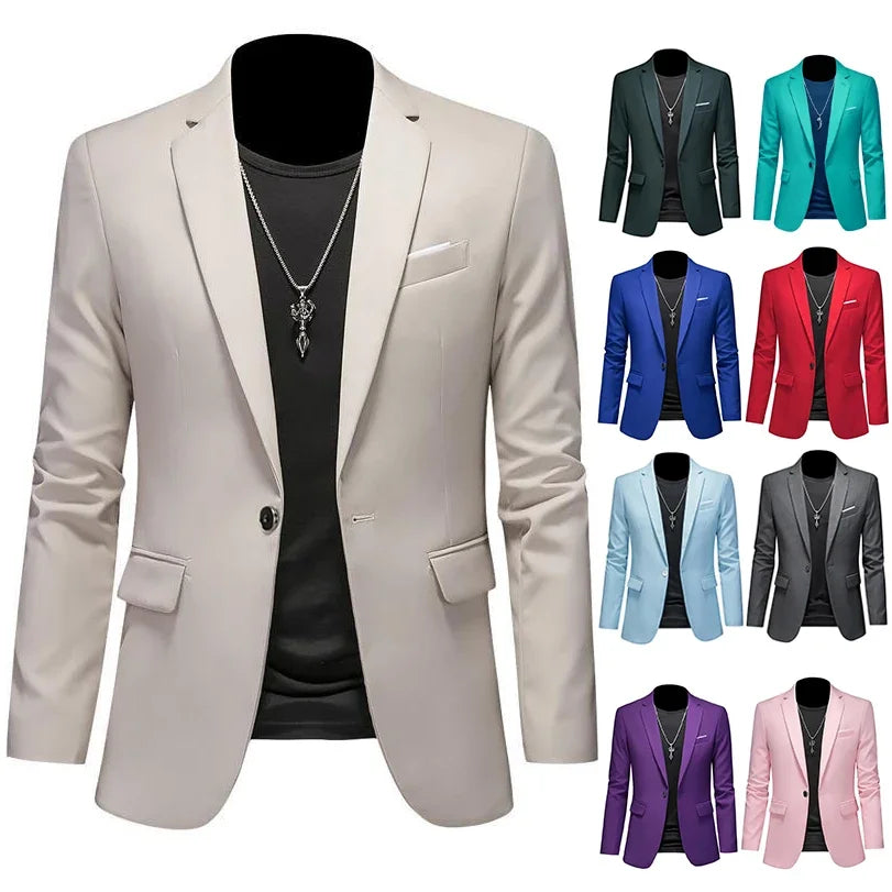 Boutique Fashion Solid Colour High-End Brand Casual Business Men's Blazer – Groom Wedding Suit Jacket Coat