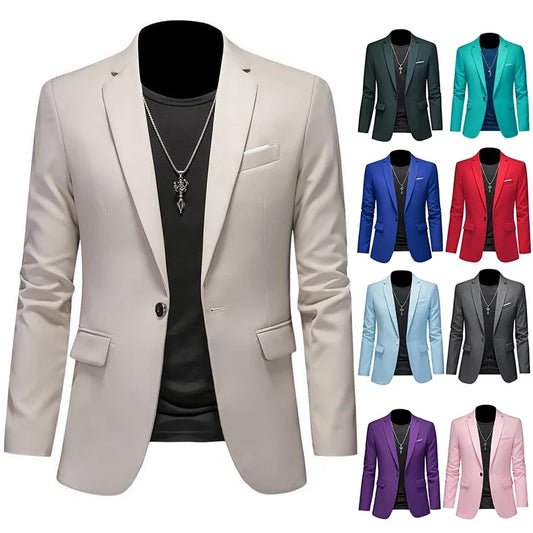 Boutique Fashion Solid Colour High-End Brand Casual Business Men's Blazer – Groom Wedding Suit Jacket Coat