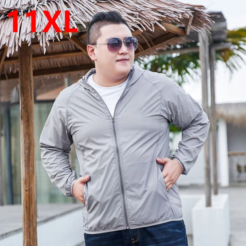 Men’s 3XL–11XL Lightweight Sun Protection Jacket – Summer Quick-Dry Outdoor Windbreaker, UV-Blocking Breathable Coat