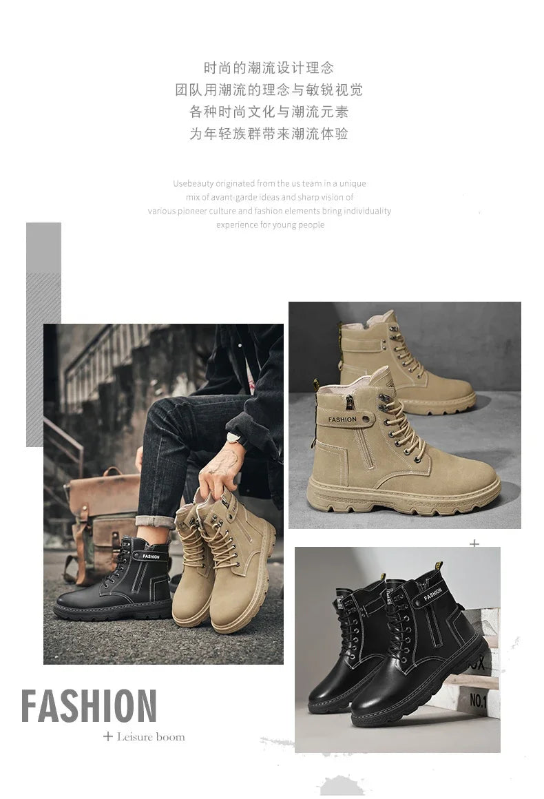 Men's British Casual Soft-Soled Anti-Slip High-Top Boots – Fashionable & Comfortable