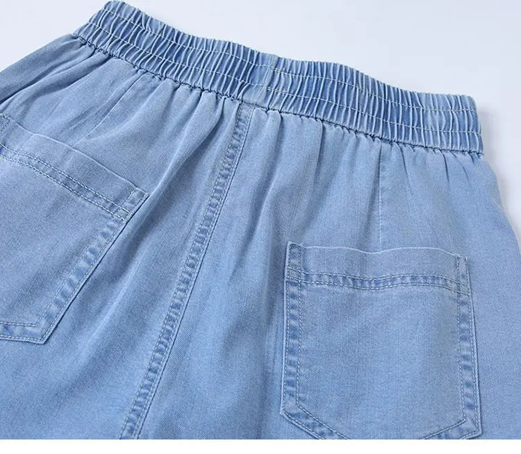 Women's Summer Tencel Wide Leg Jeans – High Waist Stretch Palazzo Casual Pants