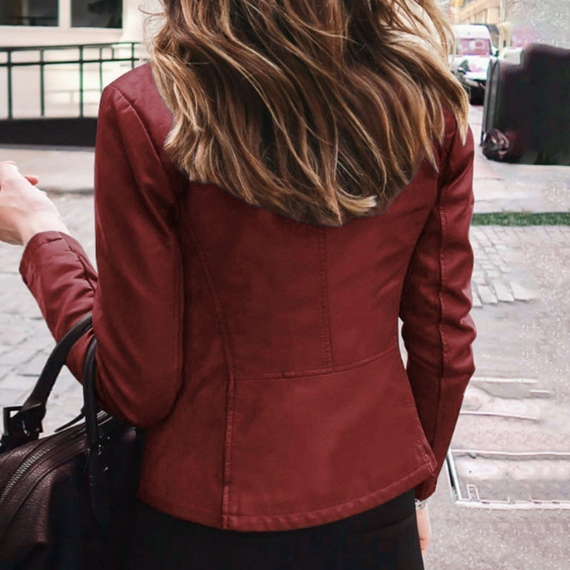 Slim Fit Women’s Faux Leather Moto Biker Jacket | Classic PU Leather Zipper Coat | Spring & Autumn Outerwear