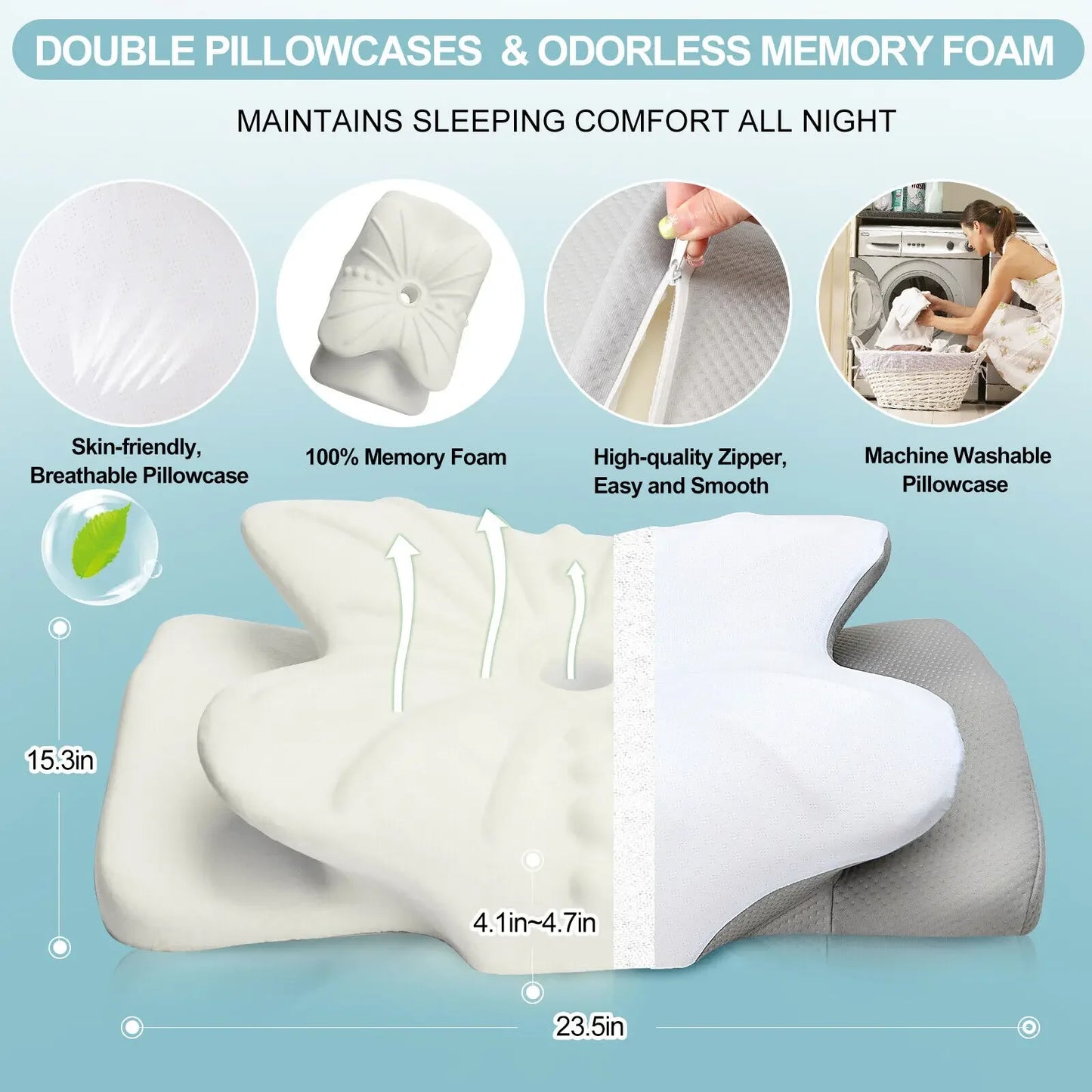 Ergonomic Memory Foam Neck Pillow | Cervical Slow Rebound Pillow for Neck & Shoulder Pain Relief | Comfortable Sleep Aid