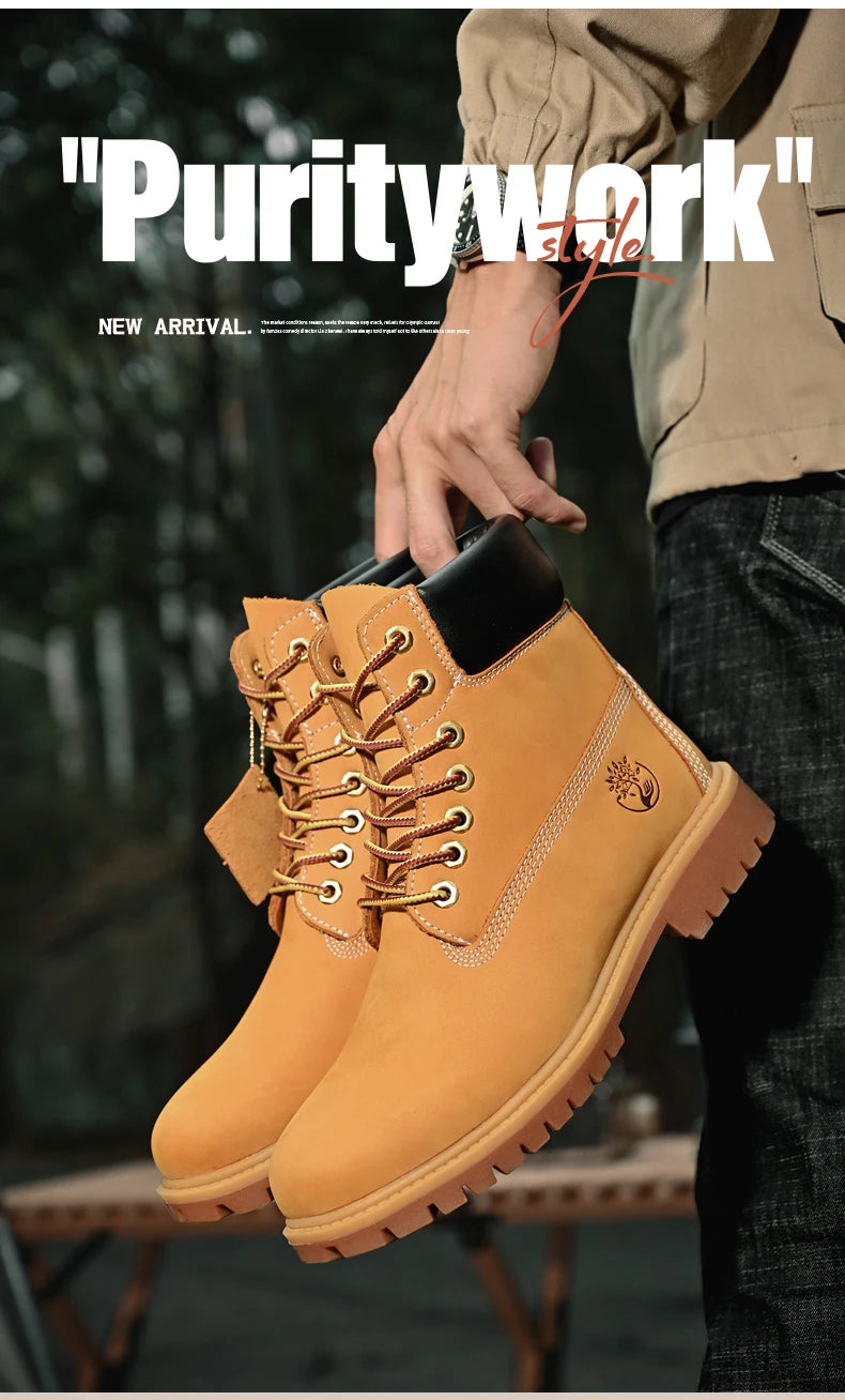 Men’s High Top Leather Boots – Winter Plush Warm Ankle Shoes, Outdoor Non-Slip Lace-Up Sneakers