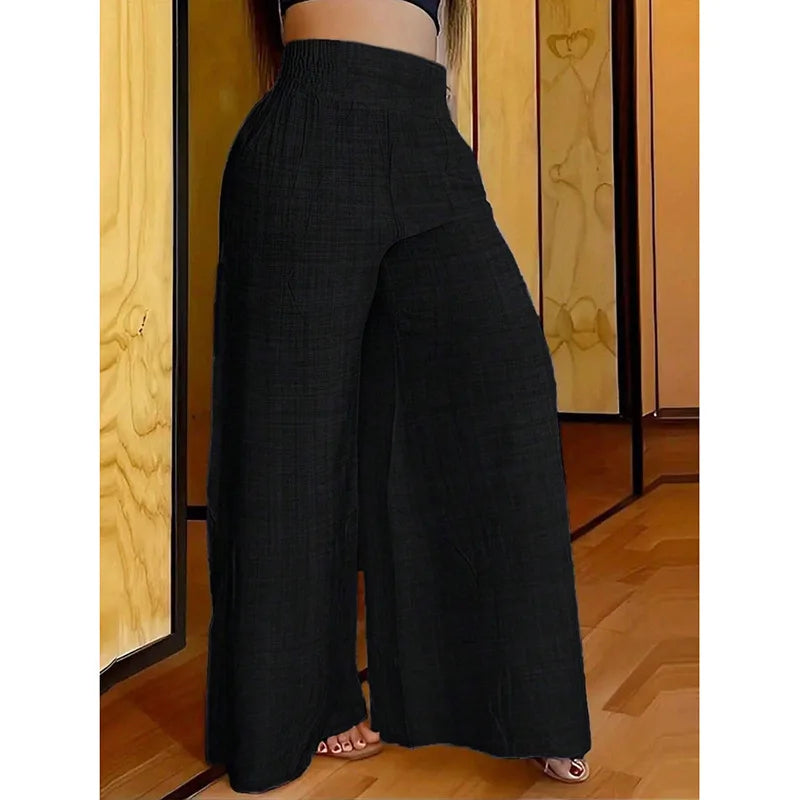 New Spring And Summer Women's Solid Color High Waist Slimming Wide Leg Pants 2025 Female Fashion Clothing Pantaloons De Mujer