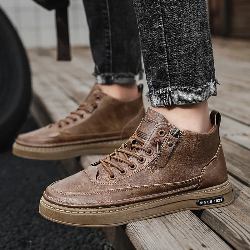 Men's Winter High Top Leather Boots – Fashion Warm Ankle Sneakers for Business & Outdoor