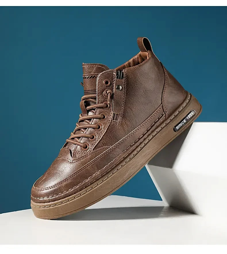 Men's Winter High Top Leather Boots – Fashion Warm Ankle Sneakers for Business & Outdoor