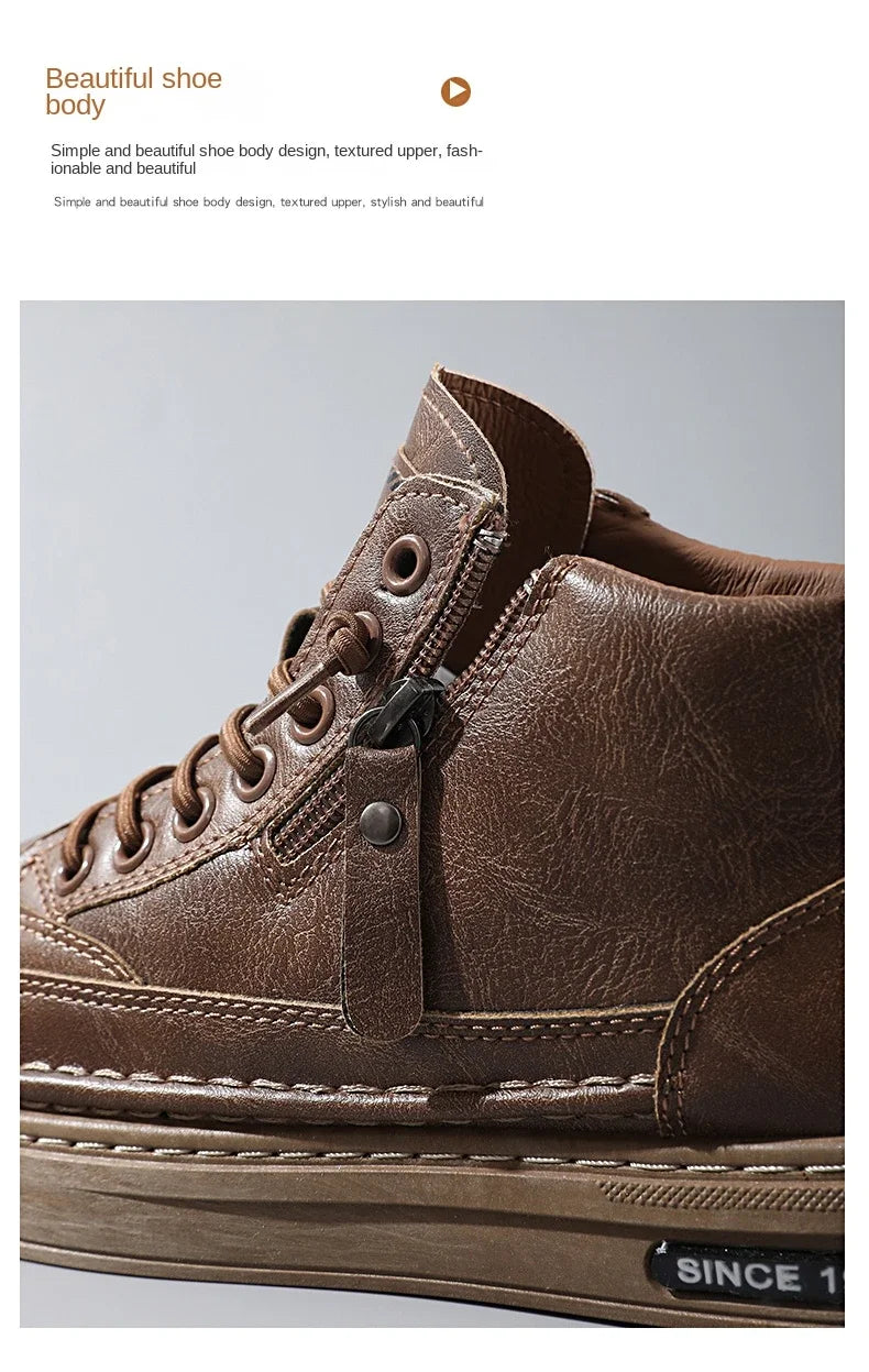 Men's Winter High Top Leather Boots – Fashion Warm Ankle Sneakers for Business & Outdoor