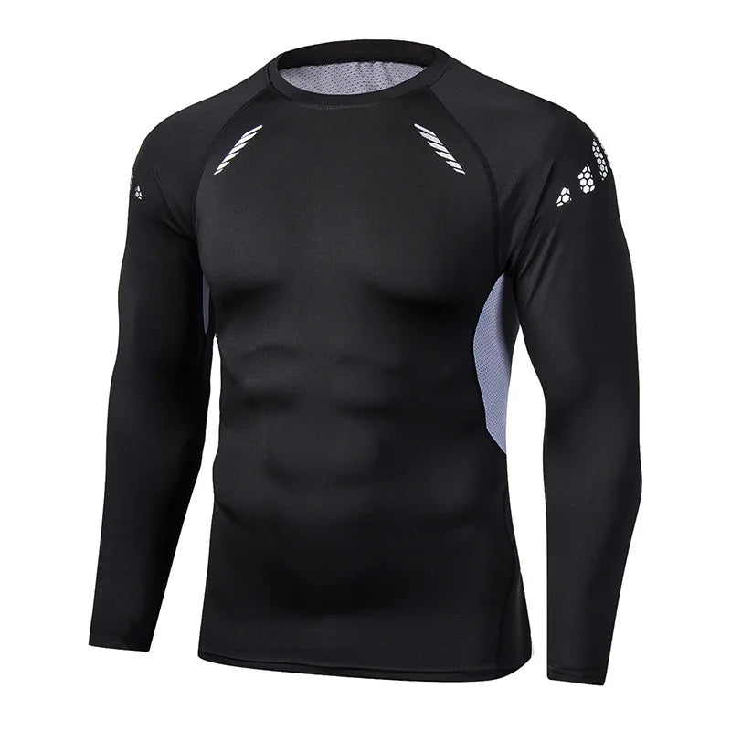 Men’s Compression Running T-shirt – Long Sleeve Fitness Training Top Dry Fit Rash guard