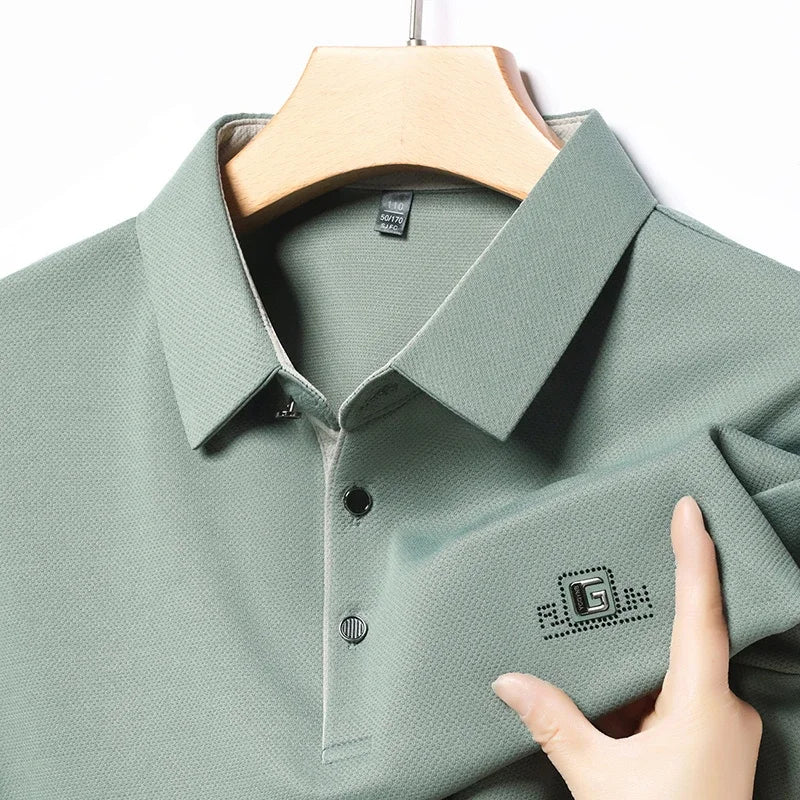Men's Business Casual Polo Shirt – Short Sleeve Solid Colour with Badge