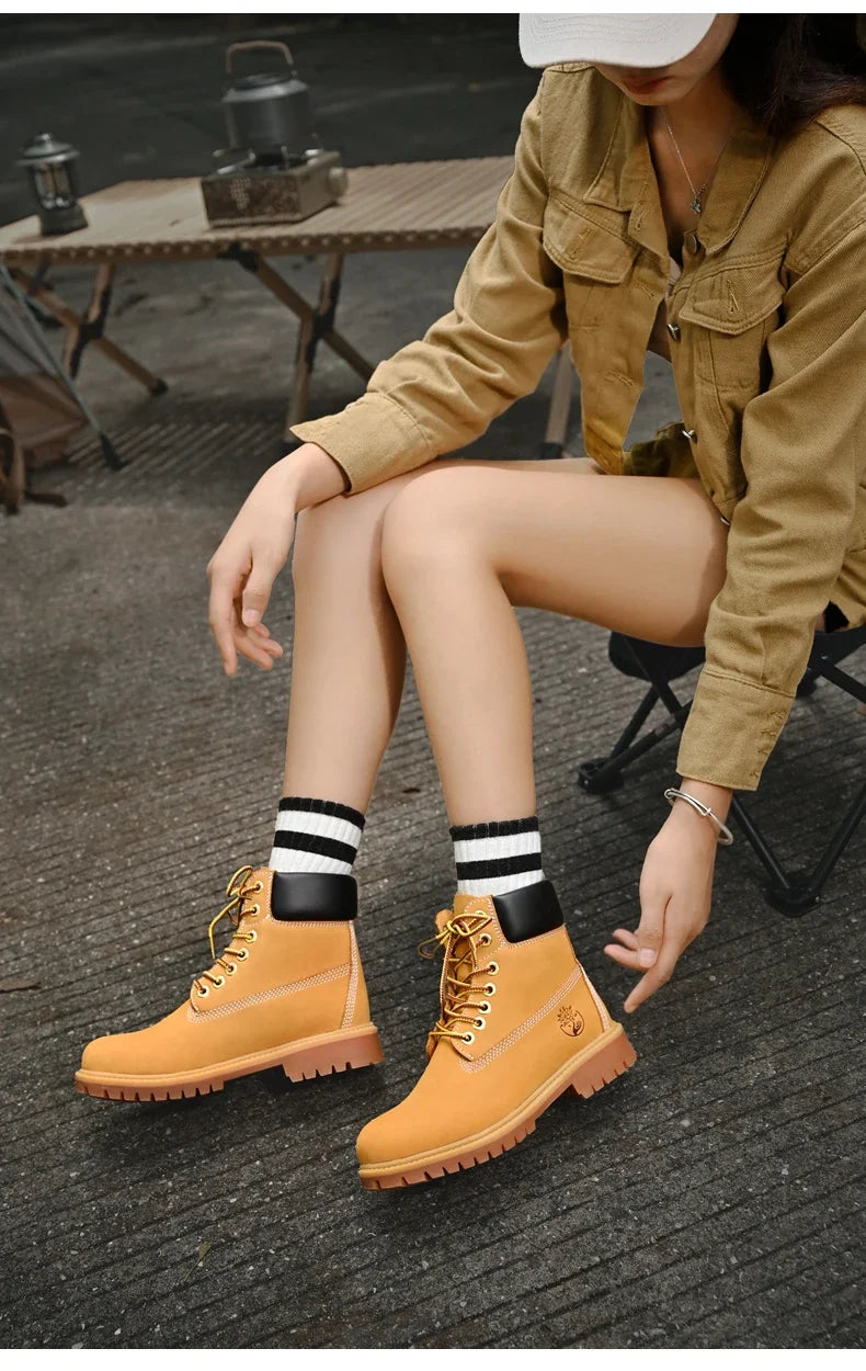 Men’s High Top Leather Boots – Winter Plush Warm Ankle Shoes, Outdoor Non-Slip Lace-Up Sneakers