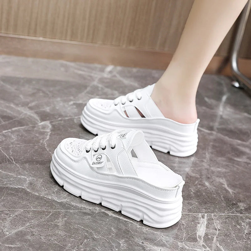 2025 Spring/Summer Women's Baotou Slippers – Thick Sole Muffin Style Small White Half Slippers