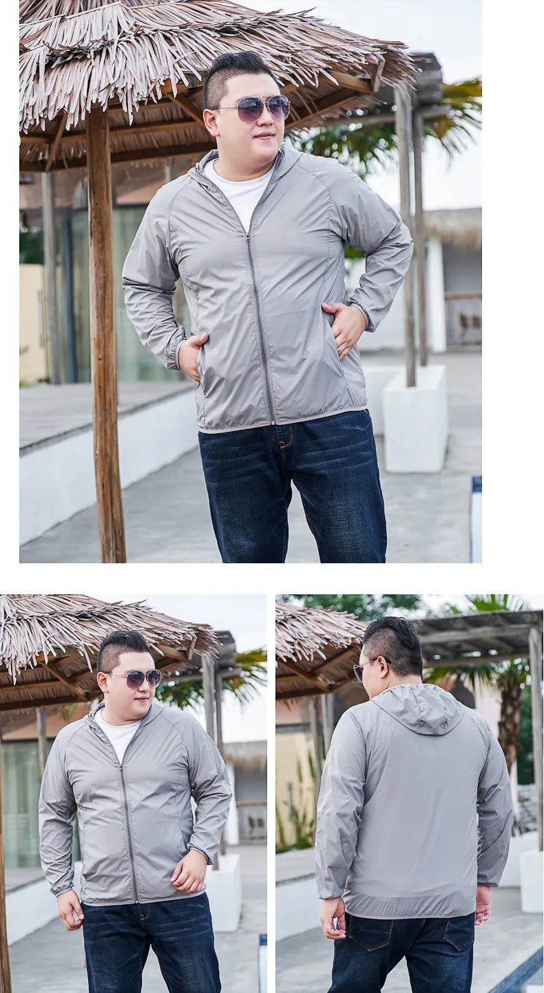 Men’s 3XL–11XL Lightweight Sun Protection Jacket – Summer Quick-Dry Outdoor Windbreaker, UV-Blocking Breathable Coat