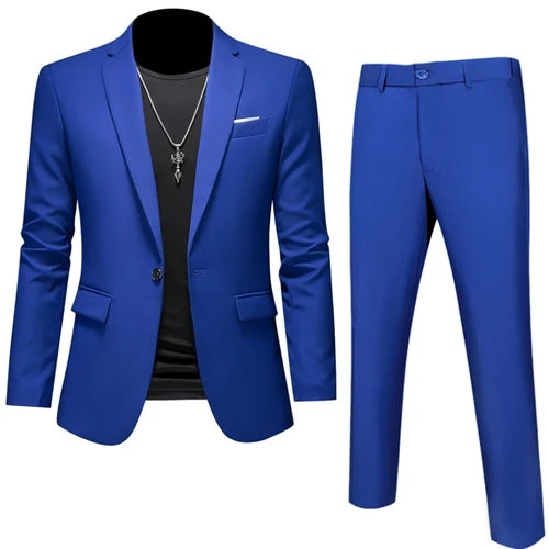 Men's 2-Piece Slim Fit Suit – Blazer & Pants | Business, Wedding, Groom, Social Tuxedo Set | 16 Colours | Size M to 6XL