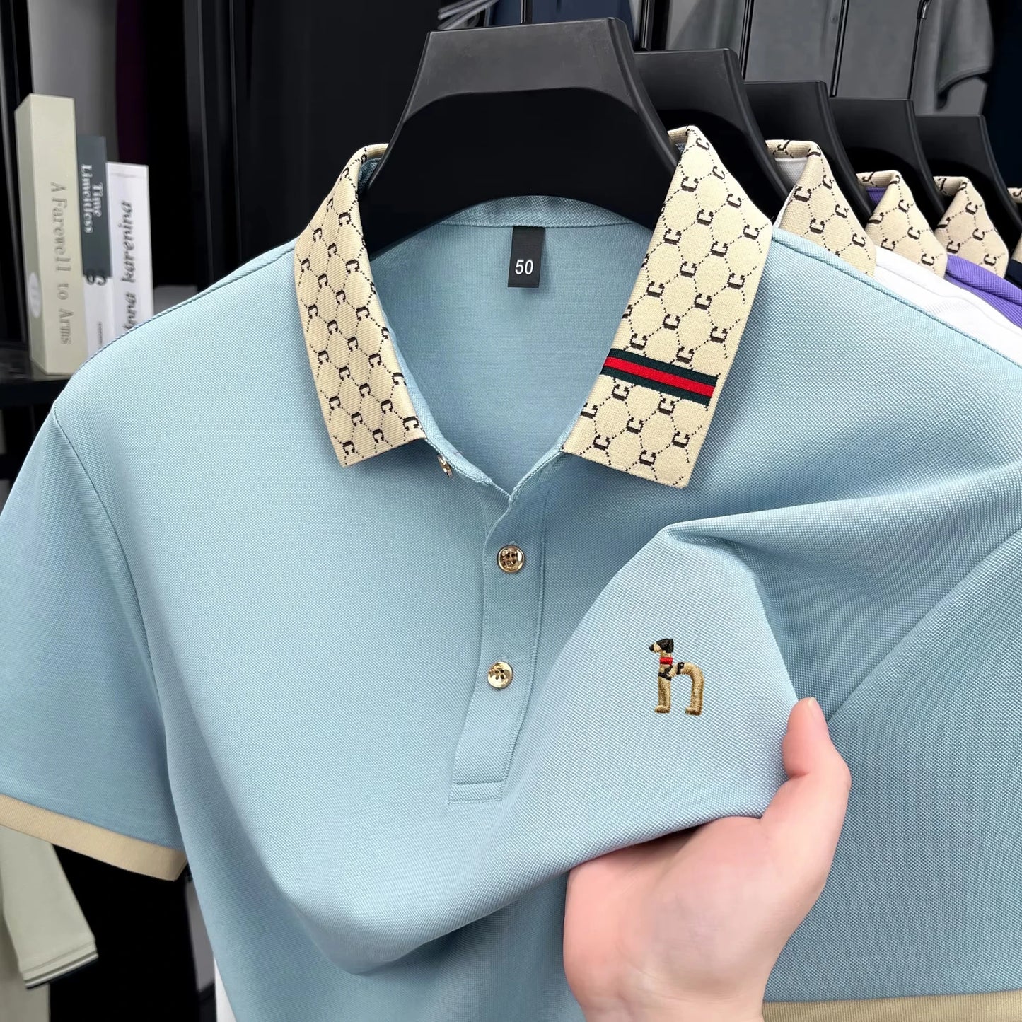 Luxury Men’s Golf Shirt | Teddy Dog Embroidered Short Sleeve Pure Cotton Business Casual Top