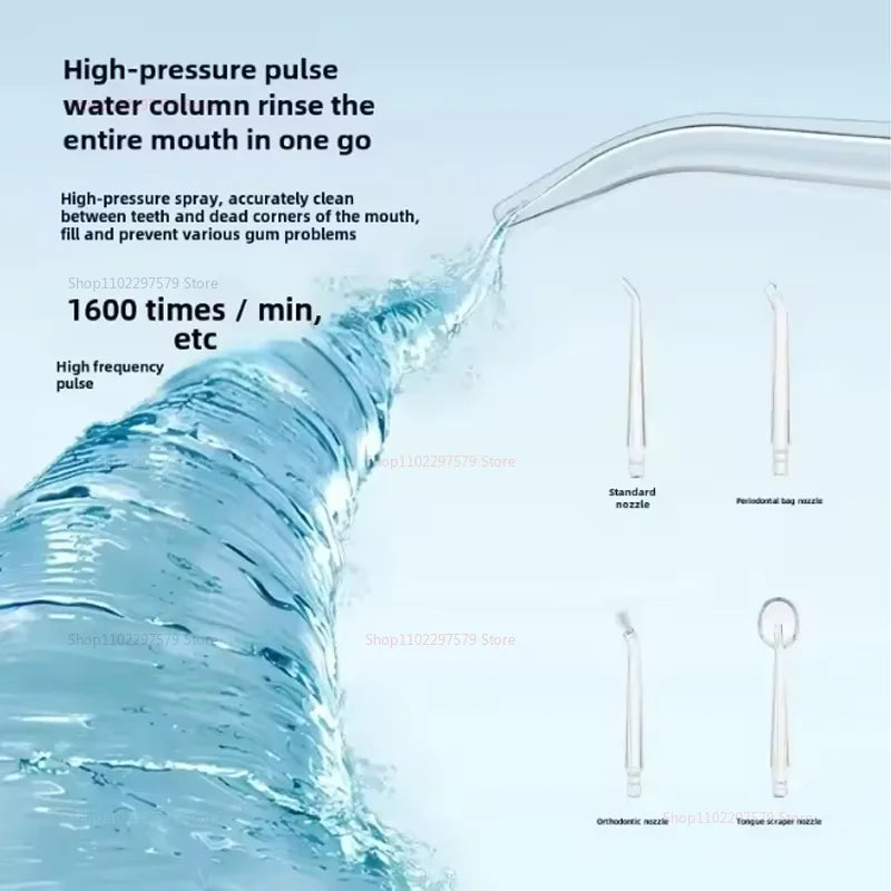 IPX7 Waterproof Rechargeable Electric Tooth Cleaner | High Pressure Pulse Oral Irrigator with 4 Nozzles & 3 Cleaning Modes