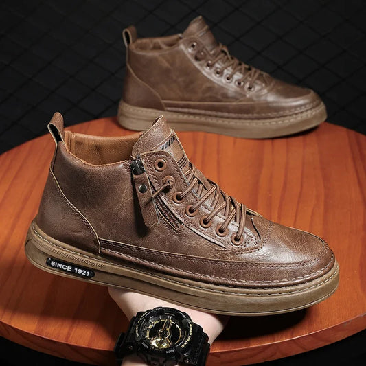 Men's Winter High Top Leather Boots – Fashion Warm Ankle Sneakers for Business & Outdoor