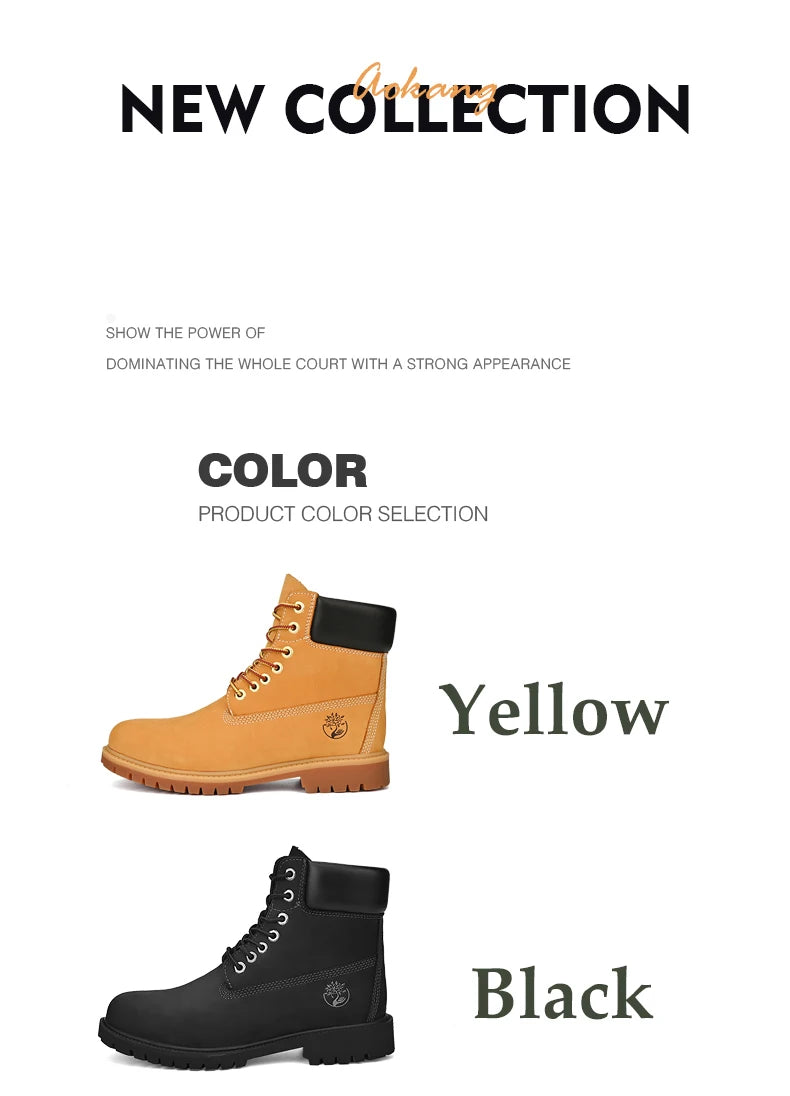 Men’s High Top Leather Boots – Winter Plush Warm Ankle Shoes, Outdoor Non-Slip Lace-Up Sneakers