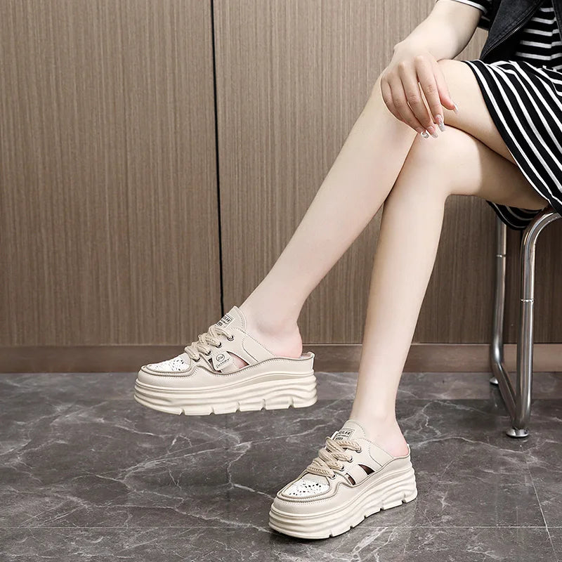 2025 Spring/Summer Women's Baotou Slippers – Thick Sole Muffin Style Small White Half Slippers