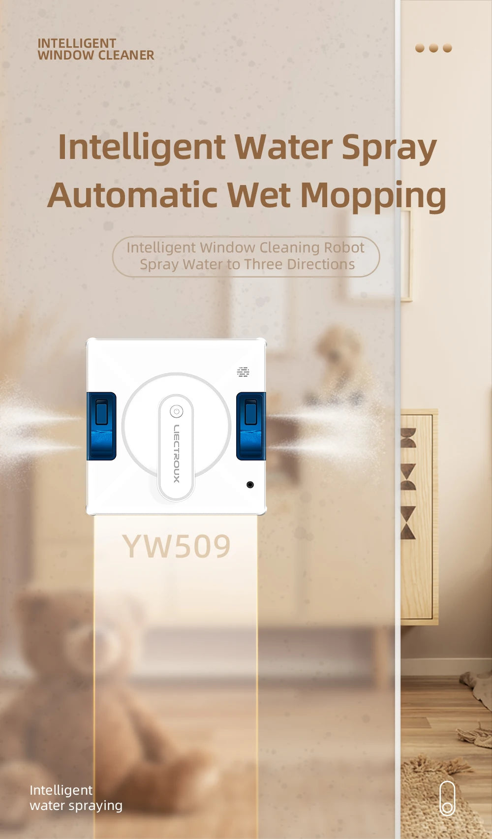 Robot Window Cleaner Liectroux YW509 | 4-Way Water Spray | 3000Pa Suction Power | Smart Memory Window Glass Cleaning Robot