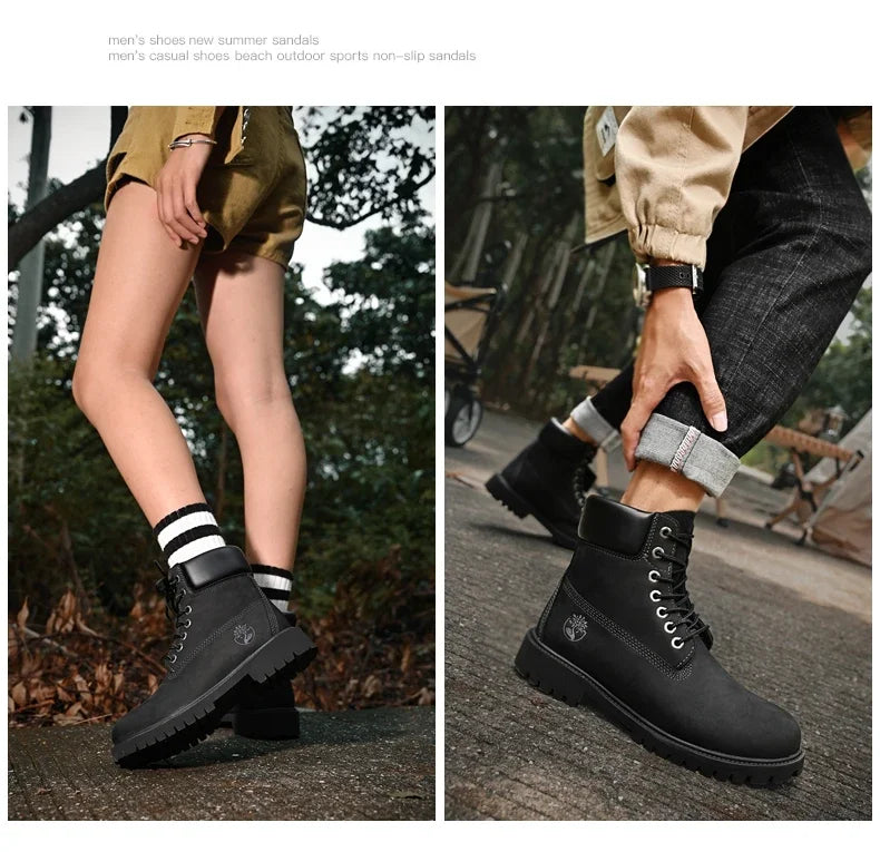 Men’s High Top Leather Boots – Winter Plush Warm Ankle Shoes, Outdoor Non-Slip Lace-Up Sneakers