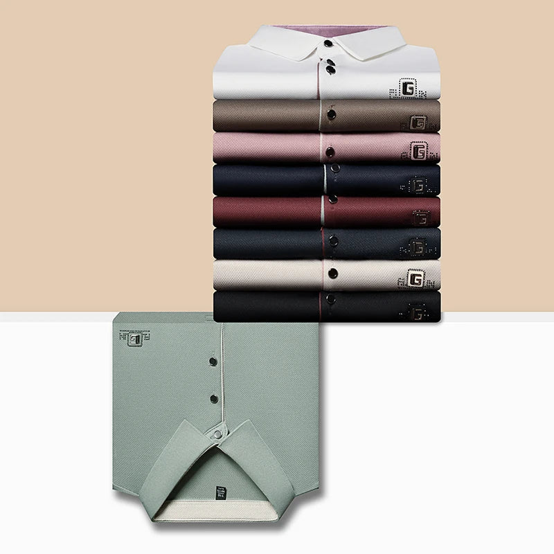 Men's Business Casual Polo Shirt – Short Sleeve Solid Colour with Badge