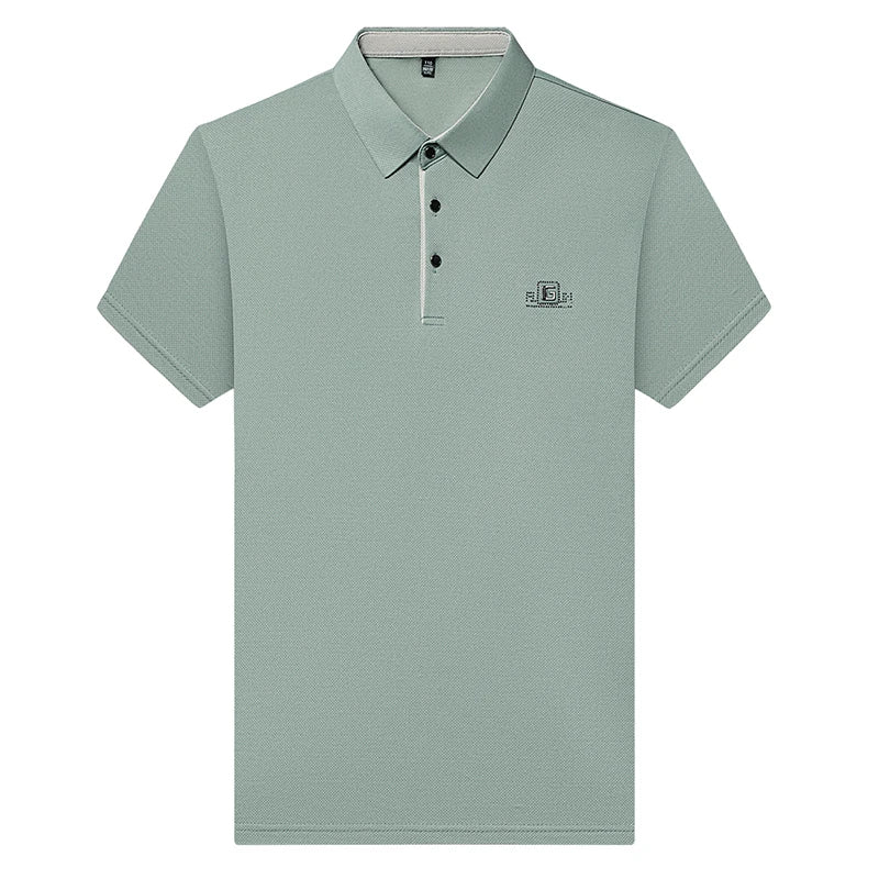 Men's Business Casual Polo Shirt – Short Sleeve Solid Colour with Badge