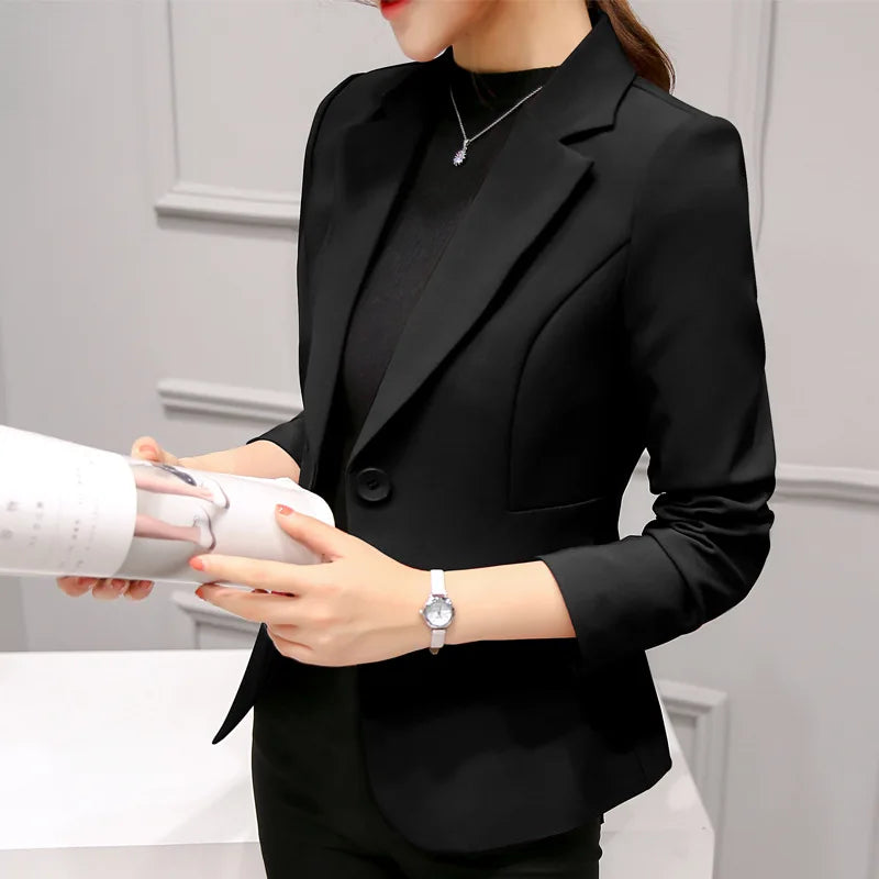 Women's Blue Long Sleeve Blazer  2025.O– Slim Fit Office Lady Jacket with Pockets