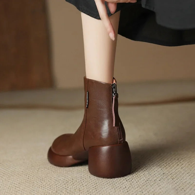 Women’s Round Toe Ankle Boots – Chic 2025 Fashion High Heel Booties