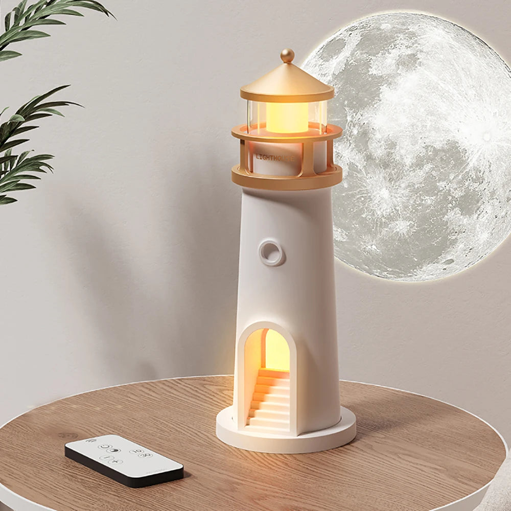 Moon Projection Lighthouse Night Light – Motion Sensor, Dimmable Ambient Lamp with Bluetooth Music, Timer Function – Transparent Version Gift for Christmas & Birthdays