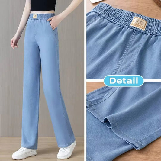 Women's Summer Tencel Wide Leg Jeans – High Waist Stretch Palazzo Casual Pants